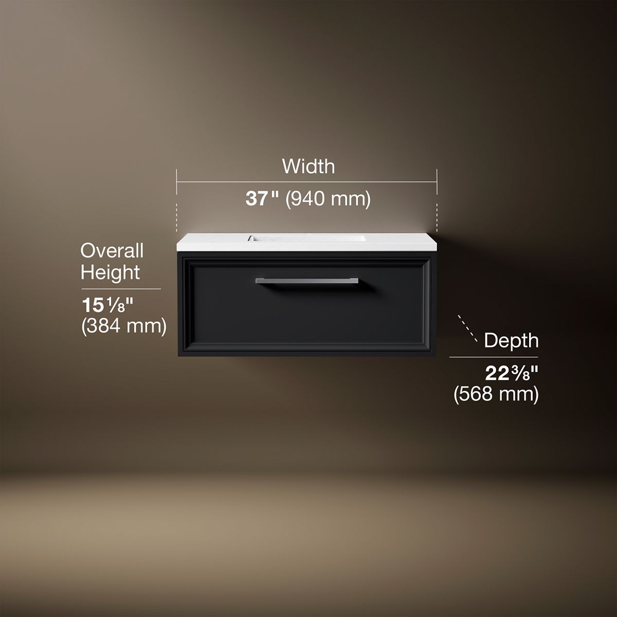 3/4 view of product with dimensions