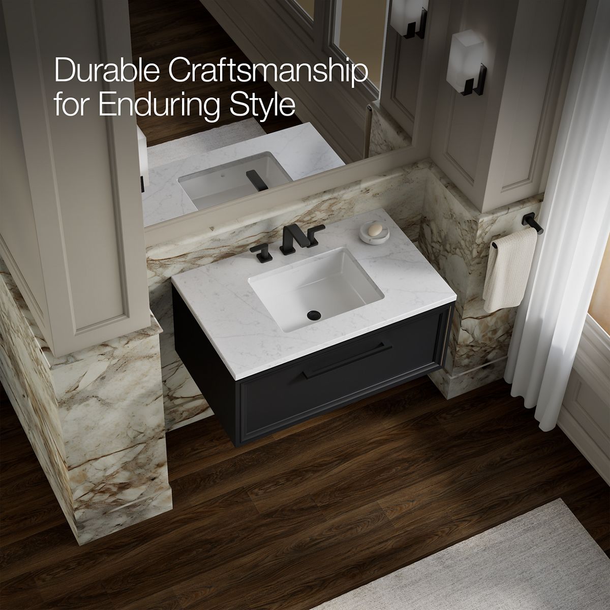 KOHLER K-CM33566-BD22 Lodern 36" Wall-hung Bathroom Vanity Cabinet with Sink and Quartz Top, Slate Grey - image focused on si