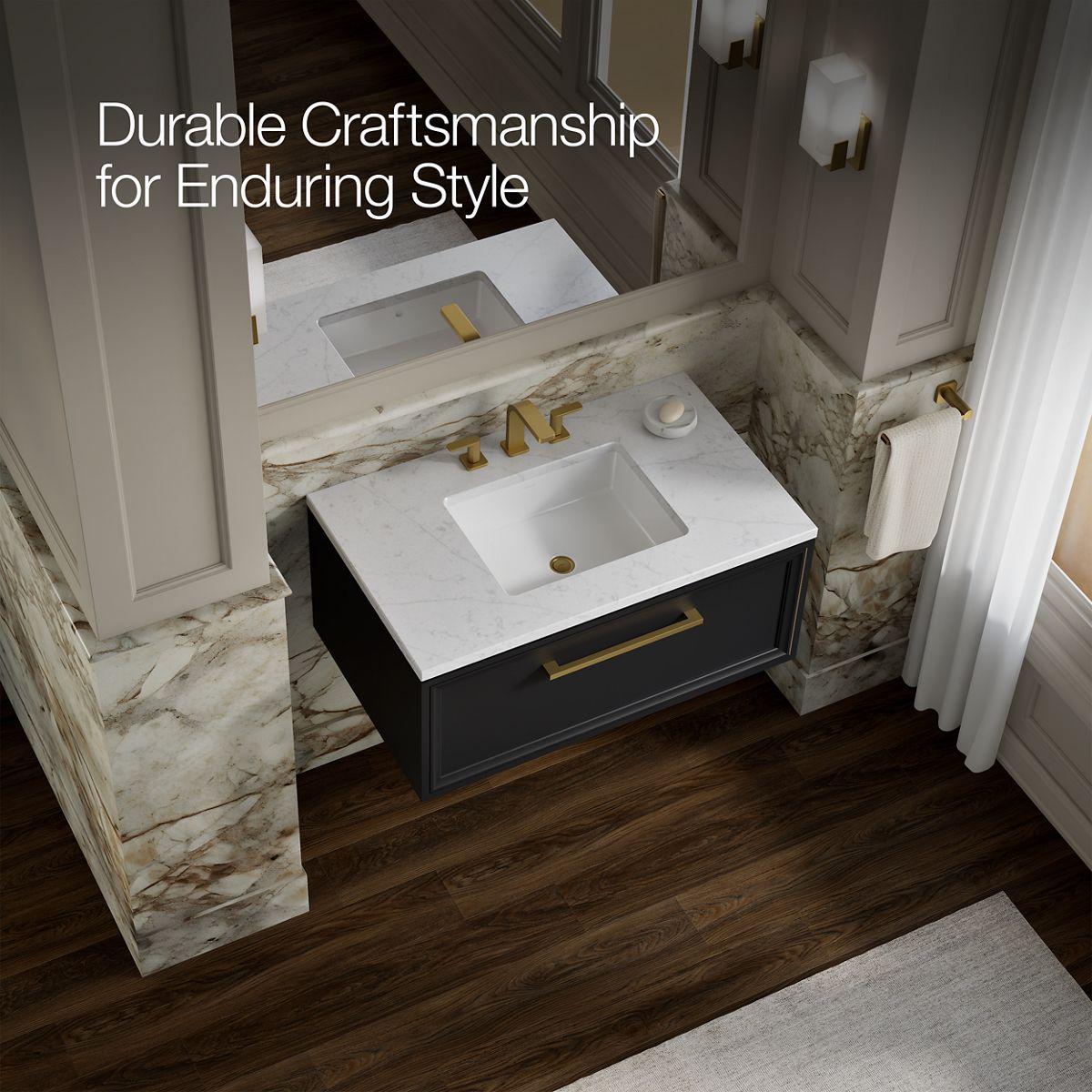 KOHLER K-CM33566-BD22 Lodern 36" Wall-hung Bathroom Vanity Cabinet with Sink and Quartz Top, Slate Grey - image focused on si