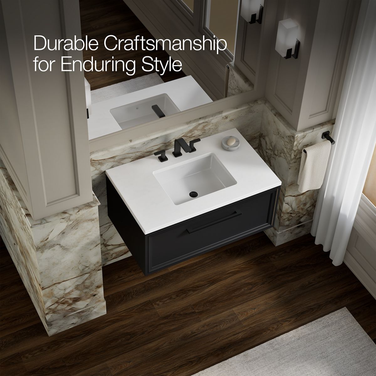 KOHLER K-CM33566-BD22 Lodern 36" Wall-hung Bathroom Vanity Cabinet with Sink and Quartz Top, Slate Grey - image focused on si
