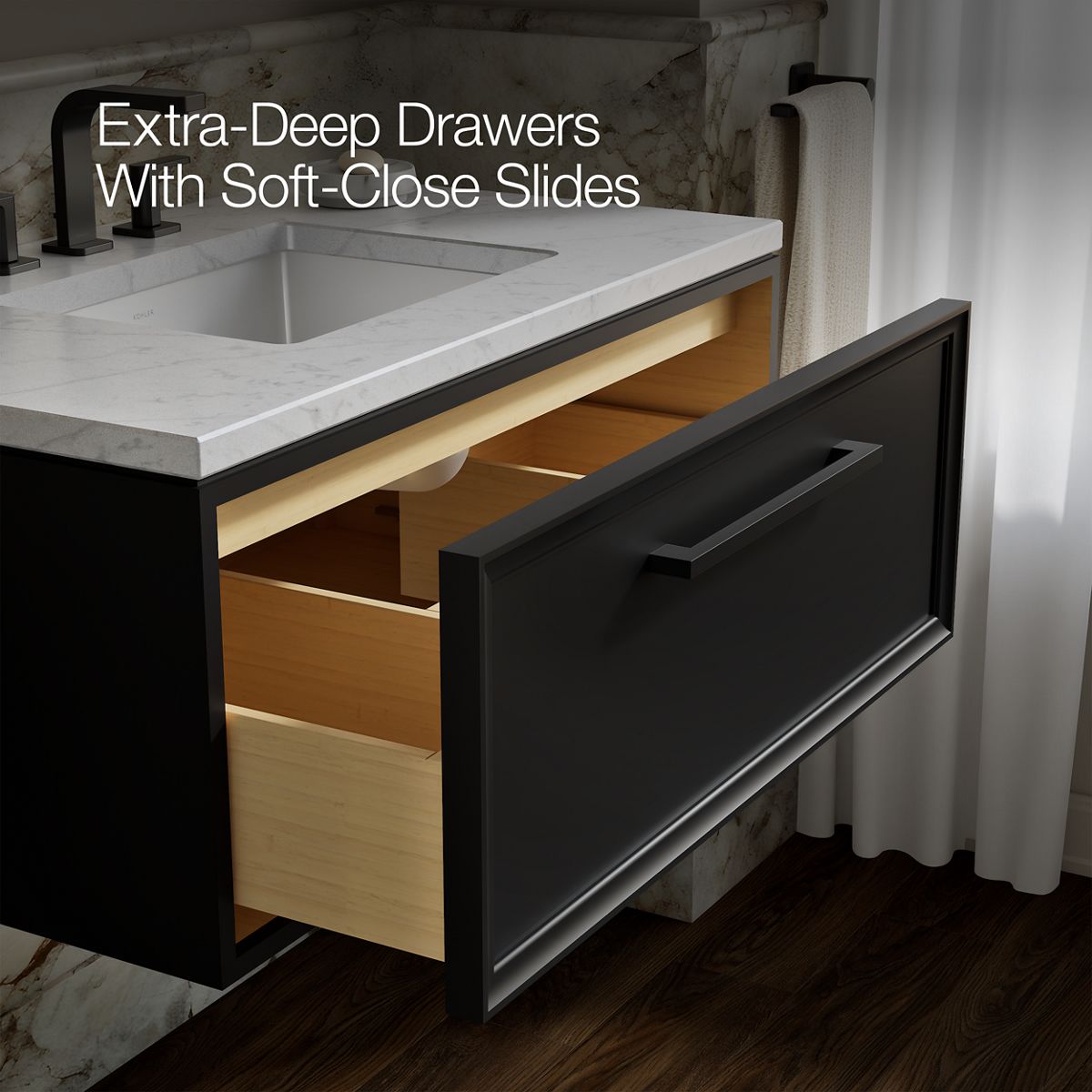 KOHLER K-CM33566-BD22 Lodern 36" Wall-hung Bathroom Vanity Cabinet with Sink and Quartz Top, Slate Grey - Shows close up deta
