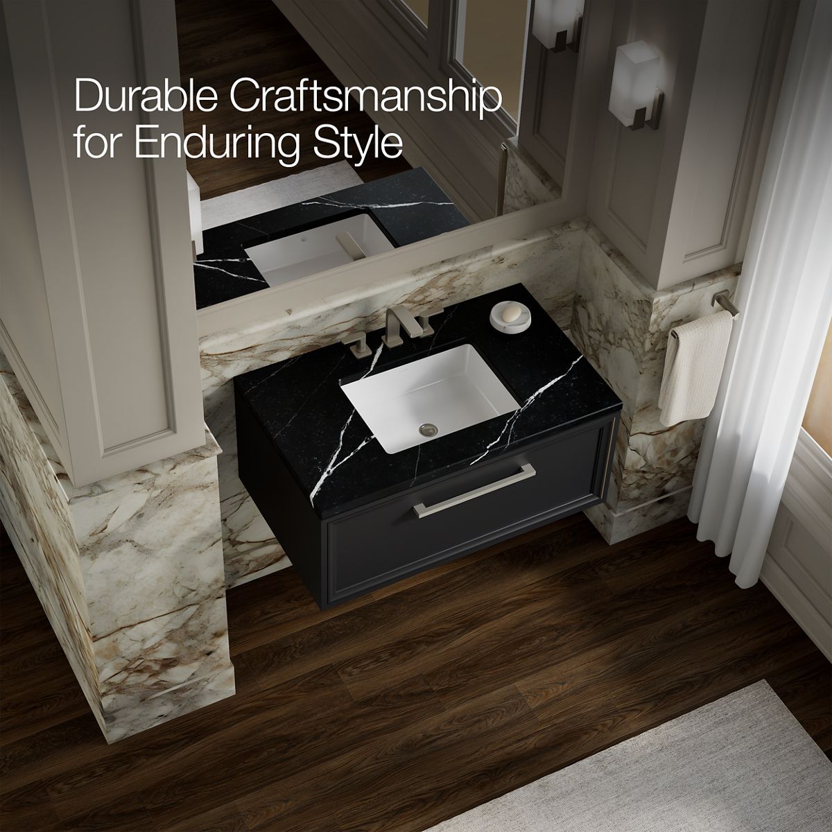 KOHLER K-CM33566-BD22 Lodern 36" Wall-hung Bathroom Vanity Cabinet with Sink and Quartz Top, Slate Grey - image focused on si