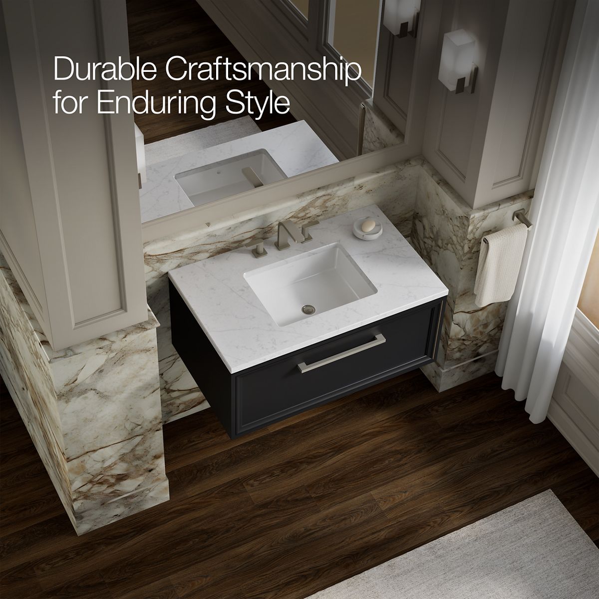 KOHLER K-CM33566-BD22 Lodern 36" Wall-hung Bathroom Vanity Cabinet with Sink and Quartz Top, Slate Grey - image focused on si