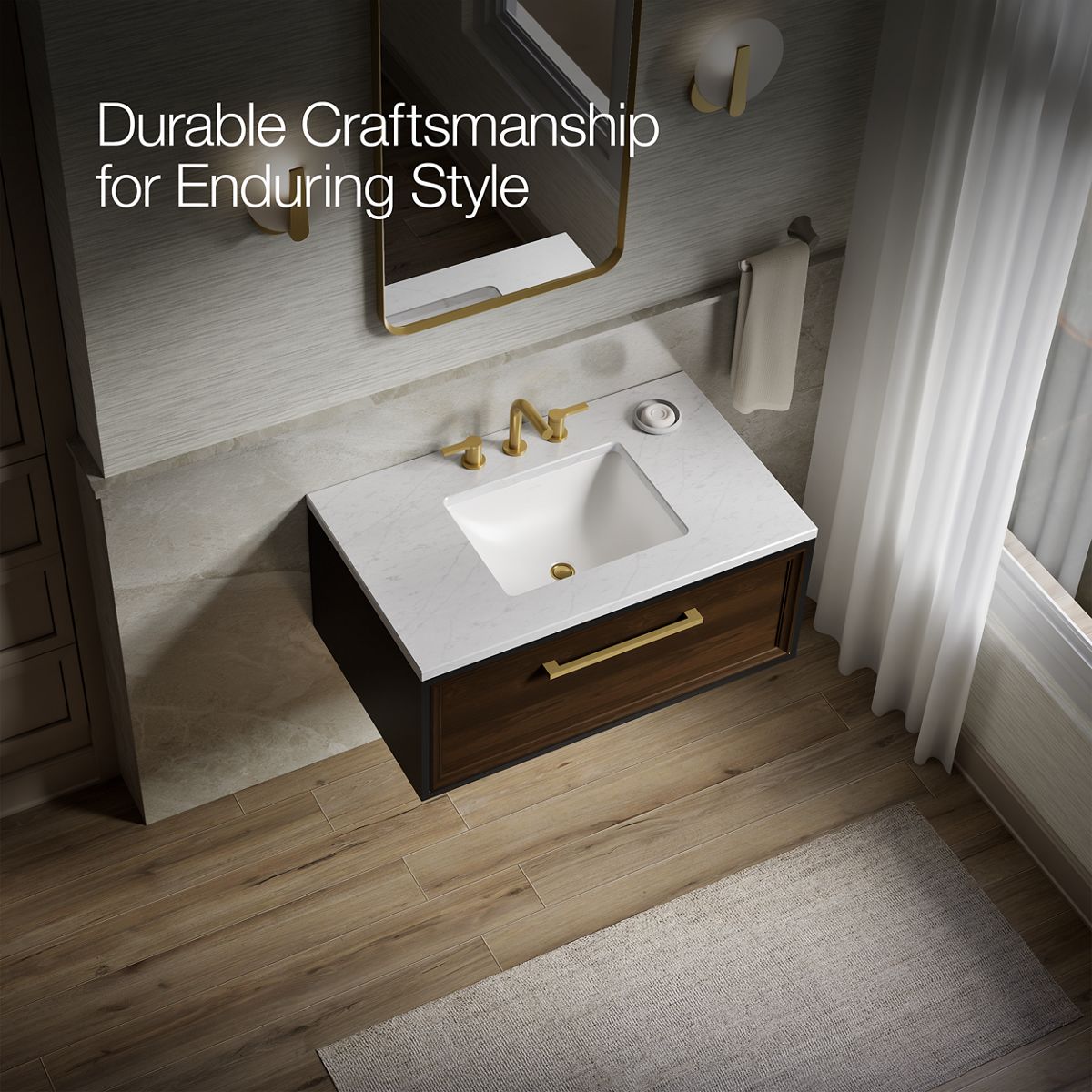 KOHLER K-CM33566-BD1 Lodern 36" wall-hung bathroom vanity cabinet with sink and quartz top
