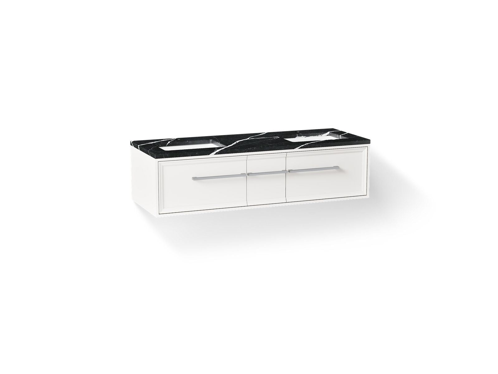 KOHLER K-CM33567-BD23 Lodern 60" Wall-hung Bathroom Vanity Cabinet with Sinks and Quartz Top, Linen White - 3/4 view of produ