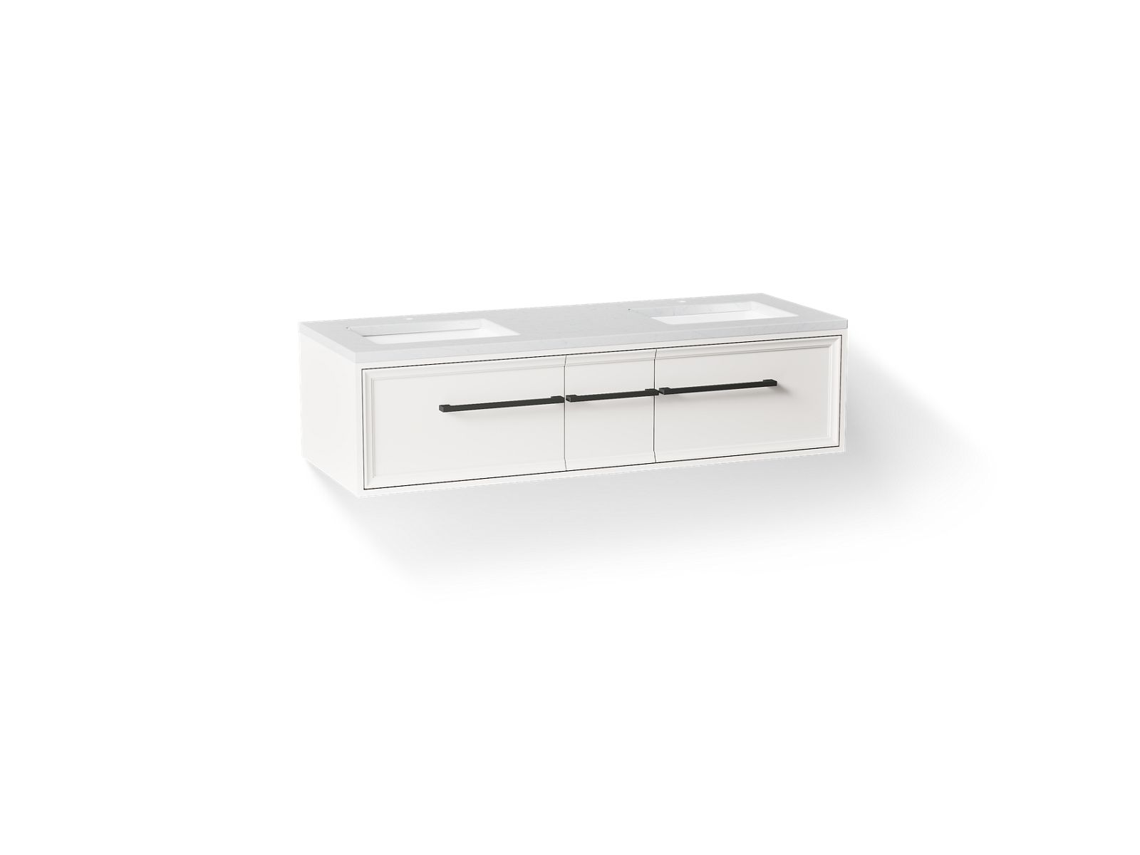 KOHLER K-CM33567-BD23 Lodern 60" Wall-hung Bathroom Vanity Cabinet with Sinks and Quartz Top, Linen White - 3/4 view of produ