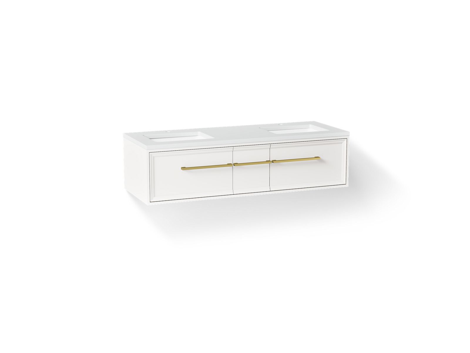 KOHLER K-CM33567-BD23 Lodern 60" Wall-hung Bathroom Vanity Cabinet with Sinks and Quartz Top, Linen White - 3/4 view of produ