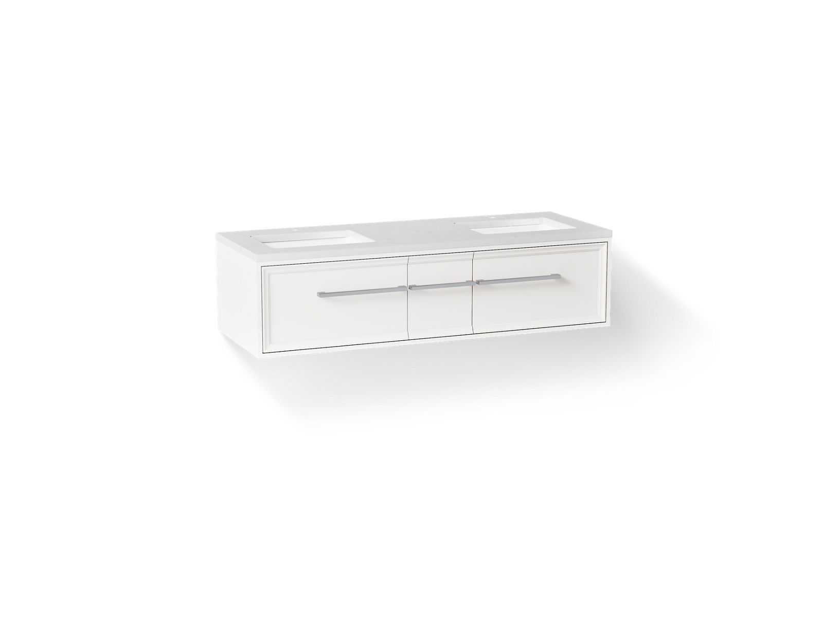 KOHLER K-CM33567-BD23 Lodern 60" Wall-hung Bathroom Vanity Cabinet with Sinks and Quartz Top, Linen White - 3/4 view of produ