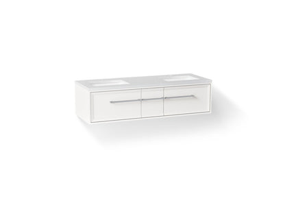 KOHLER K-CM33567-BD23 Lodern 60" Wall-hung Bathroom Vanity Cabinet with Sinks and Quartz Top, Linen White - 3/4 view of produ