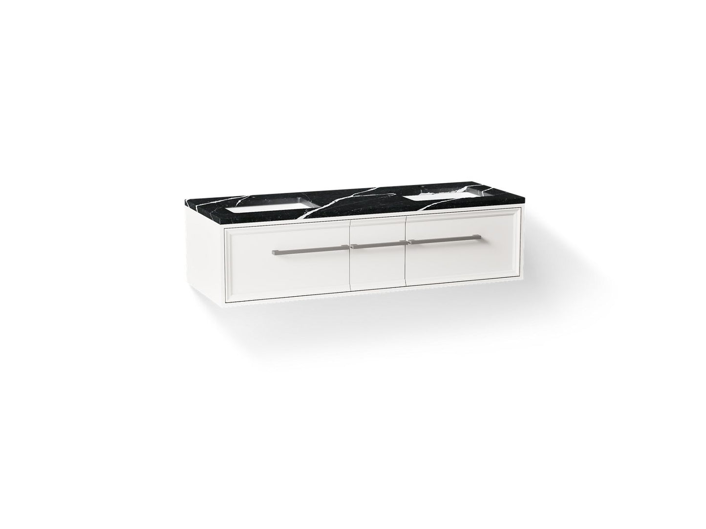 KOHLER K-CM33567-BD23 Lodern 60" Wall-hung Bathroom Vanity Cabinet with Sinks and Quartz Top, Linen White - 3/4 view of produ