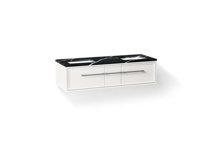 KOHLER K-CM33567-BD23 Lodern 60" Wall-hung Bathroom Vanity Cabinet with Sinks and Quartz Top, Linen White - 3/4 view of produ