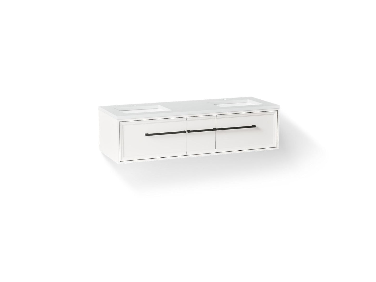 KOHLER K-CM33567-BD23 Lodern 60" Wall-hung Bathroom Vanity Cabinet with Sinks and Quartz Top, Linen White - 3/4 view of produ