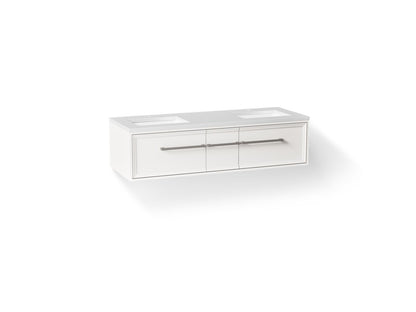 KOHLER K-CM33567-BD23 Lodern 60" Wall-hung Bathroom Vanity Cabinet with Sinks and Quartz Top, Linen White - 3/4 view of produ