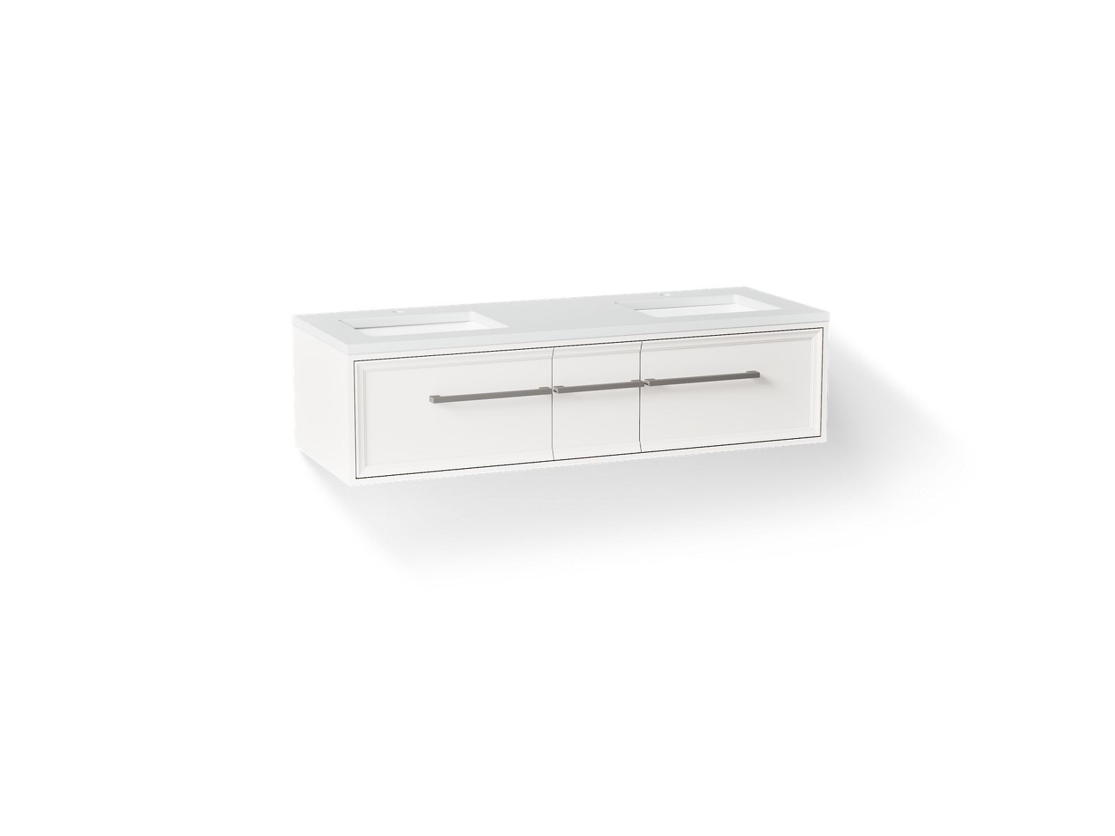 KOHLER K-CM33567-BD23 Lodern 60" Wall-hung Bathroom Vanity Cabinet with Sinks and Quartz Top, Linen White - 3/4 view of produ