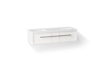 KOHLER K-CM33567-BD23 Lodern 60" Wall-hung Bathroom Vanity Cabinet with Sinks and Quartz Top, Linen White - 3/4 view of produ
