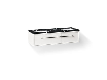 KOHLER K-CM33567-BD23 Lodern 60" Wall-hung Bathroom Vanity Cabinet with Sinks and Quartz Top, Linen White - 3/4 view of produ