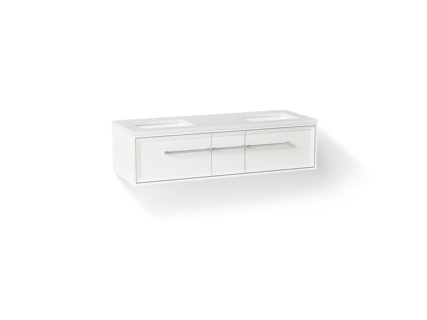 KOHLER K-CM33567-BD23 Lodern 60" Wall-hung Bathroom Vanity Cabinet with Sinks and Quartz Top, Linen White - 3/4 view of produ