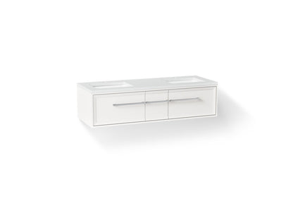 KOHLER K-CM33567-BD23 Lodern 60" Wall-hung Bathroom Vanity Cabinet with Sinks and Quartz Top, Linen White - 3/4 view of produ