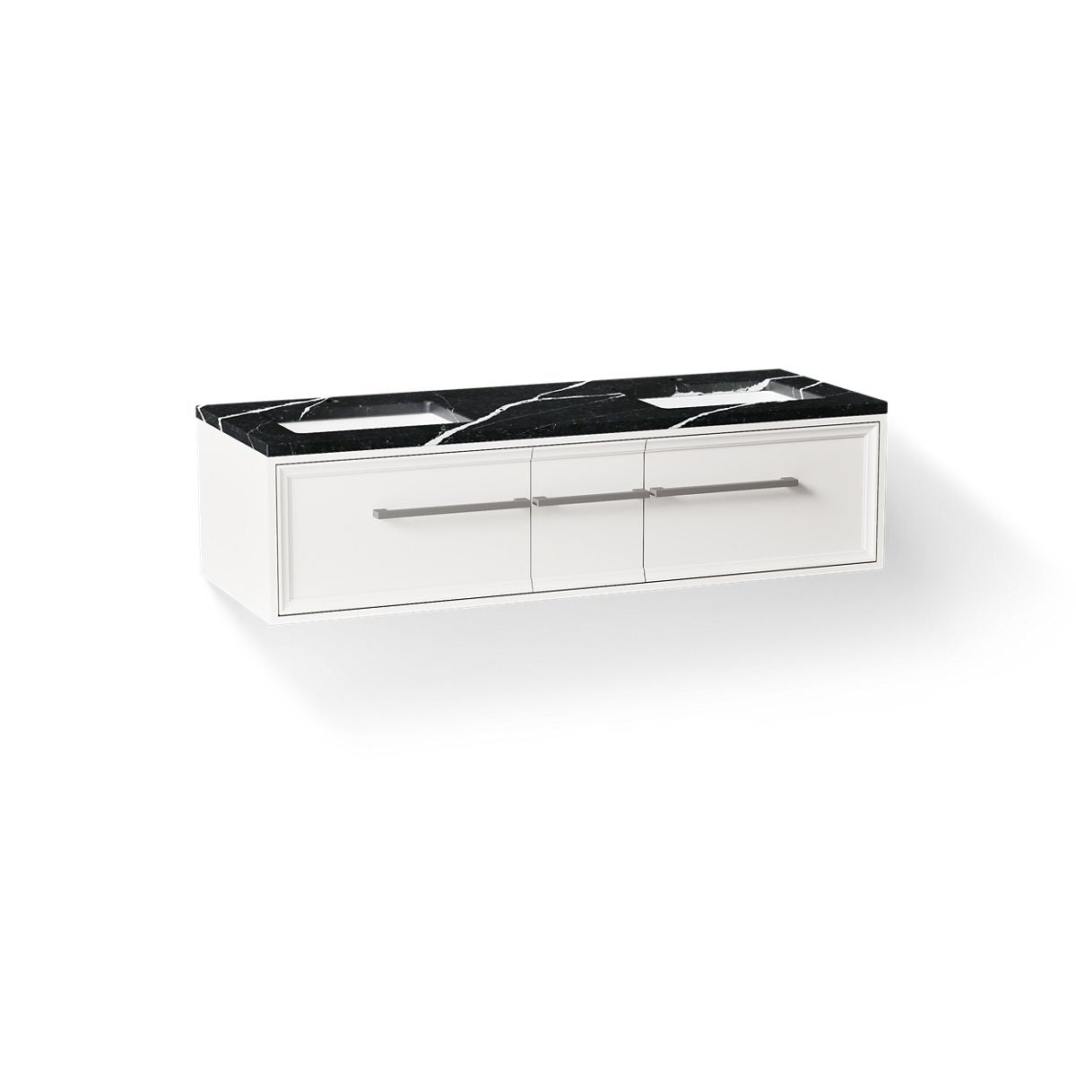 KOHLER K-CM33567-BD23 Lodern 60" Wall-hung Bathroom Vanity Cabinet with Sinks and Quartz Top, Linen White - 3/4 view of produ