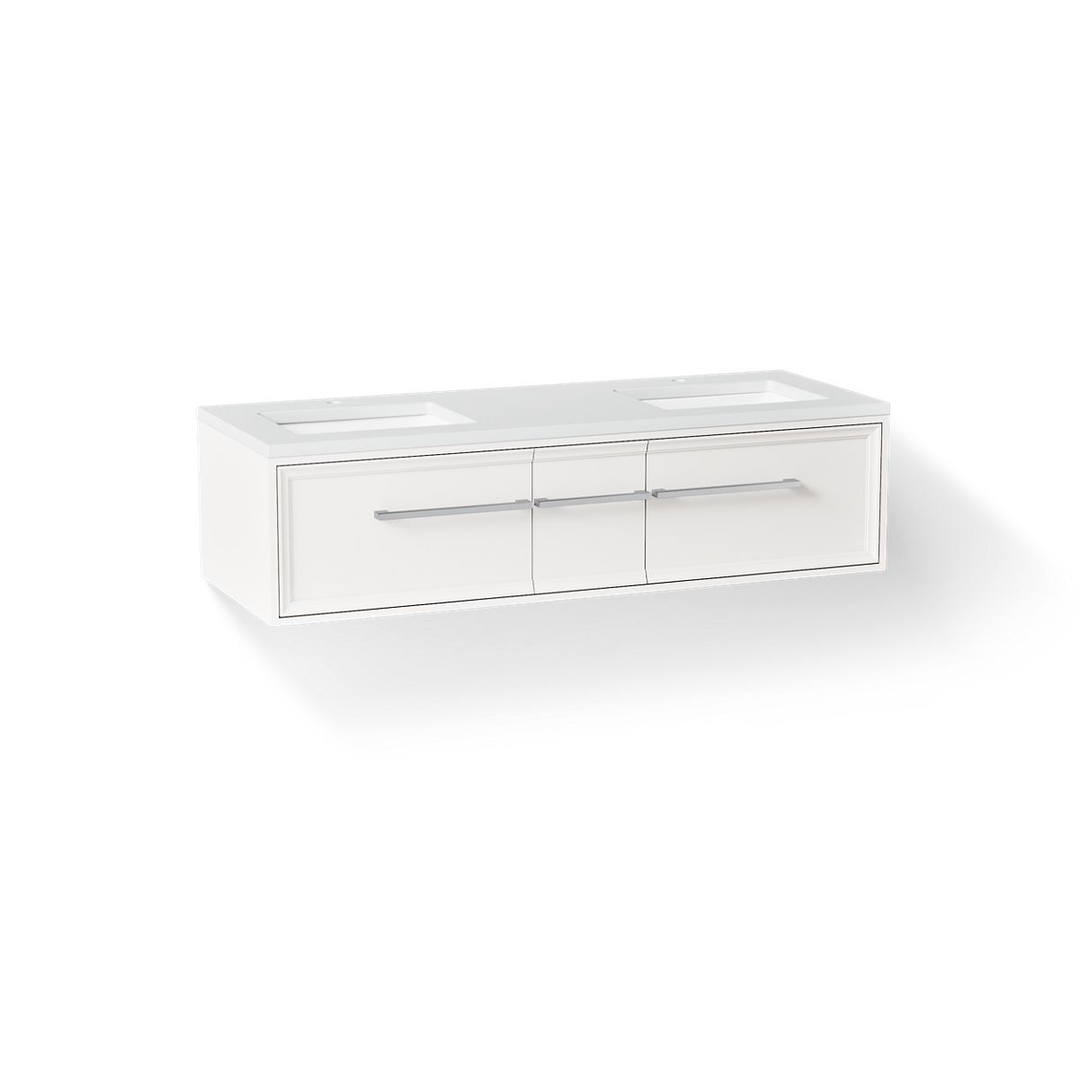 KOHLER K-CM33567-BD23 Lodern 60" Wall-hung Bathroom Vanity Cabinet with Sinks and Quartz Top, Linen White - 3/4 view of produ