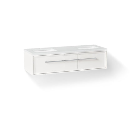 KOHLER K-CM33567-BD23 Lodern 60" Wall-hung Bathroom Vanity Cabinet with Sinks and Quartz Top, Linen White - 3/4 view of produ