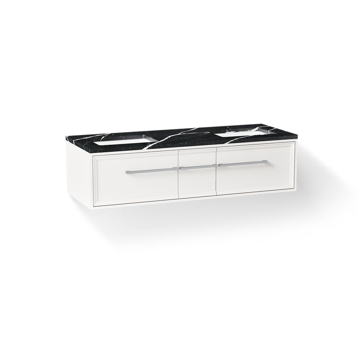 KOHLER K-CM33567-BD23 Lodern 60" Wall-hung Bathroom Vanity Cabinet with Sinks and Quartz Top, Linen White - 3/4 view of produ