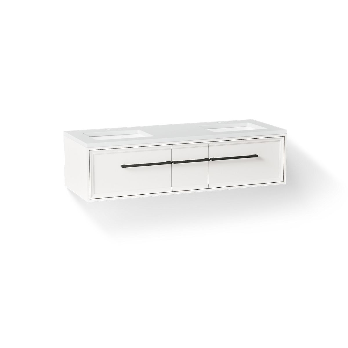 KOHLER K-CM33567-BD23 Lodern 60" Wall-hung Bathroom Vanity Cabinet with Sinks and Quartz Top, Linen White - 3/4 view of produ