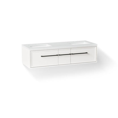 KOHLER K-CM33567-BD23 Lodern 60" Wall-hung Bathroom Vanity Cabinet with Sinks and Quartz Top, Linen White - 3/4 view of produ