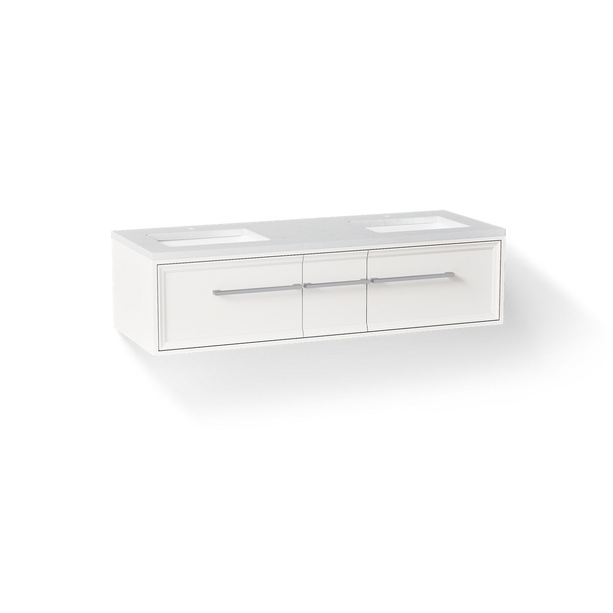 KOHLER K-CM33567-BD23 Lodern 60" Wall-hung Bathroom Vanity Cabinet with Sinks and Quartz Top, Linen White - 3/4 view of produ