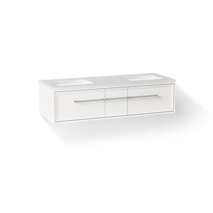 KOHLER K-CM33567-BD23 Lodern 60" Wall-hung Bathroom Vanity Cabinet with Sinks and Quartz Top, Linen White - 3/4 view of produ