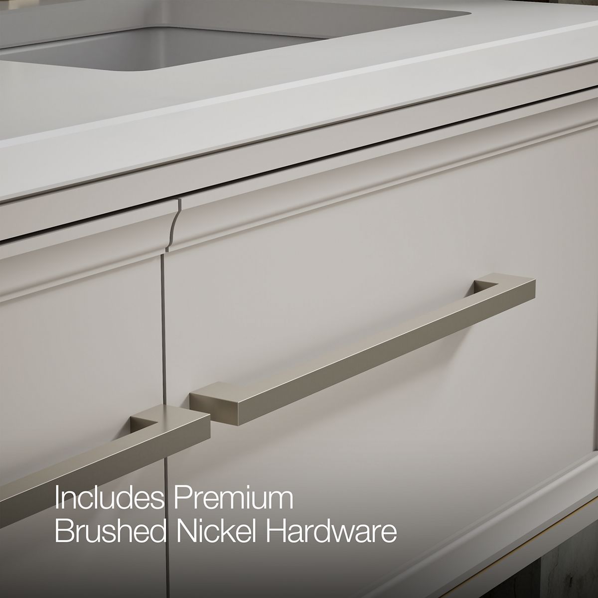KOHLER K-CM33567-BD23 Lodern 60" Wall-hung Bathroom Vanity Cabinet with Sinks and Quartz Top, Linen White - Detail image of a