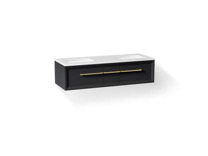 KOHLER K-CM33567-BD23 Lodern 60" Wall-hung Bathroom Vanity Cabinet with Sinks and Quartz Top, Slate Grey - 3/4 view of produc