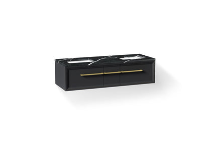 KOHLER K-CM33567-BD23 Lodern 60" Wall-hung Bathroom Vanity Cabinet with Sinks and Quartz Top, Slate Grey - 3/4 view of produc