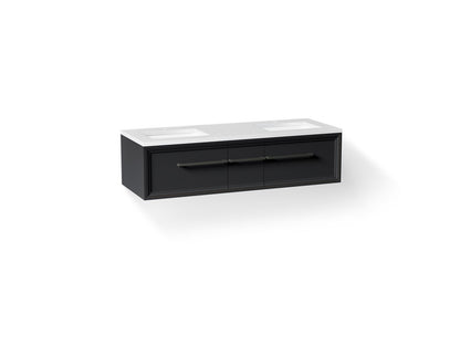 KOHLER K-CM33567-BD23 Lodern 60" Wall-hung Bathroom Vanity Cabinet with Sinks and Quartz Top, Slate Grey - 3/4 view of produc