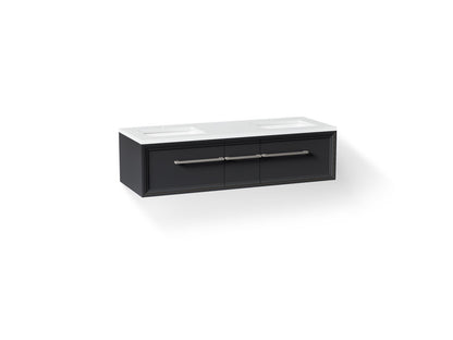 KOHLER K-CM33567-BD23 Lodern 60" Wall-hung Bathroom Vanity Cabinet with Sinks and Quartz Top, Slate Grey - 3/4 view of produc
