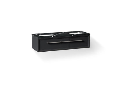 KOHLER K-CM33567-BD23 Lodern 60" Wall-hung Bathroom Vanity Cabinet with Sinks and Quartz Top, Slate Grey - 3/4 view of produc