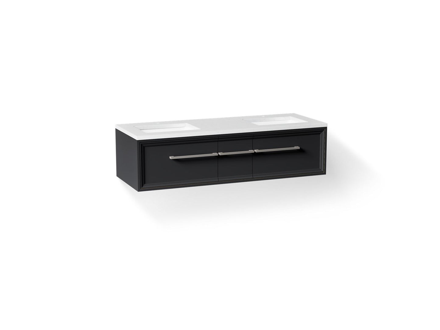 KOHLER K-CM33567-BD23 Lodern 60" Wall-hung Bathroom Vanity Cabinet with Sinks and Quartz Top, Slate Grey - 3/4 view of produc