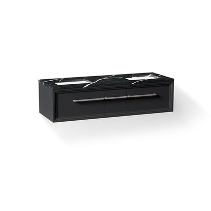 KOHLER K-CM33567-BD23 Lodern 60" Wall-hung Bathroom Vanity Cabinet with Sinks and Quartz Top, Slate Grey - 3/4 view of produc