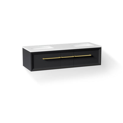KOHLER K-CM33567-BD23 Lodern 60" Wall-hung Bathroom Vanity Cabinet with Sinks and Quartz Top, Slate Grey - 3/4 view of produc