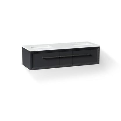 KOHLER K-CM33567-BD23 Lodern 60" Wall-hung Bathroom Vanity Cabinet with Sinks and Quartz Top, Slate Grey - 3/4 view of produc