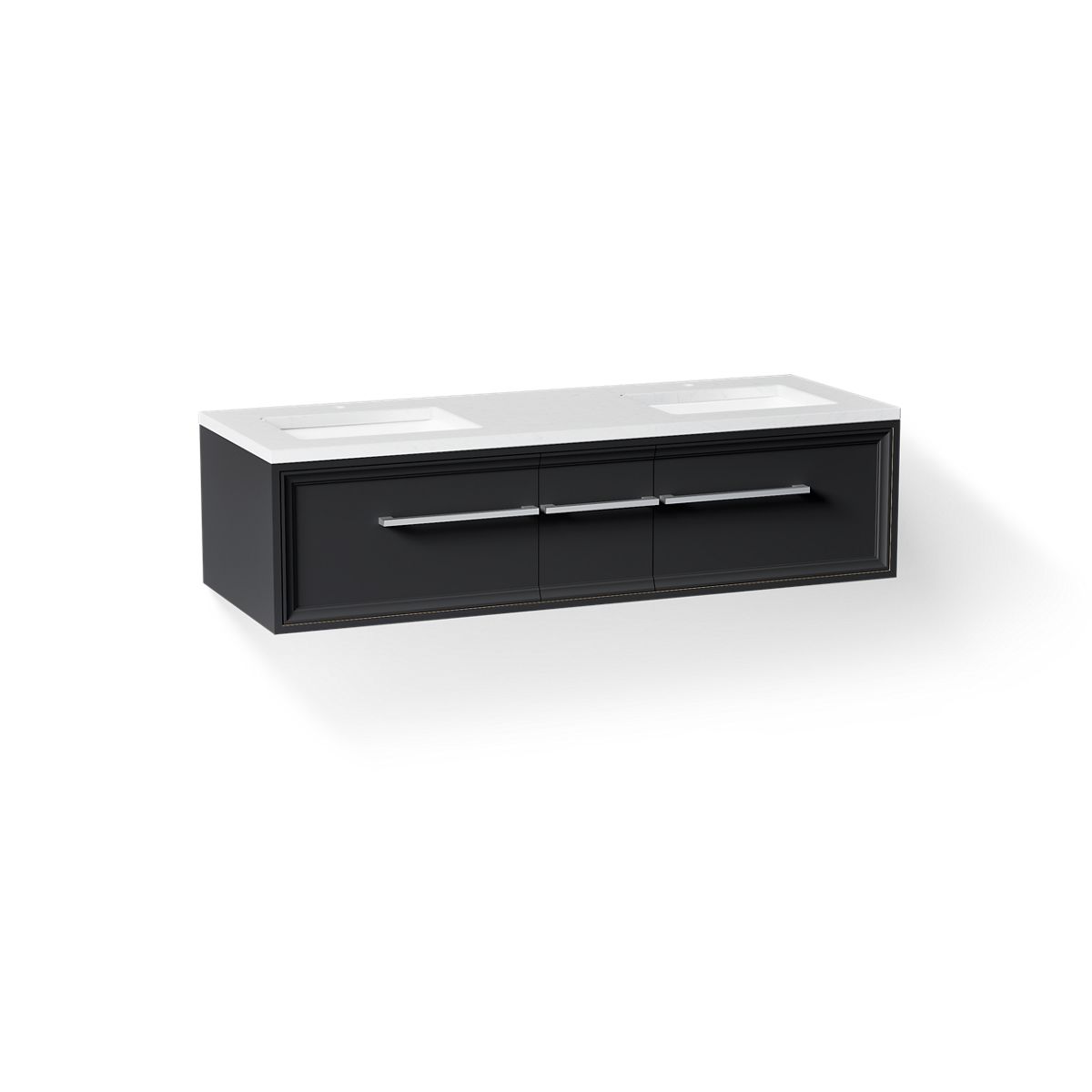 KOHLER K-CM33567-BD23 Lodern 60" Wall-hung Bathroom Vanity Cabinet with Sinks and Quartz Top, Slate Grey - 3/4 view of produc