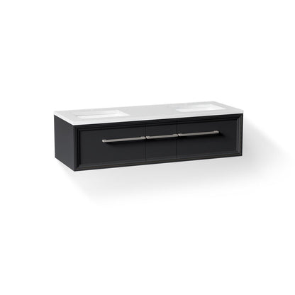 KOHLER K-CM33567-BD23 Lodern 60" Wall-hung Bathroom Vanity Cabinet with Sinks and Quartz Top, Slate Grey - 3/4 view of produc