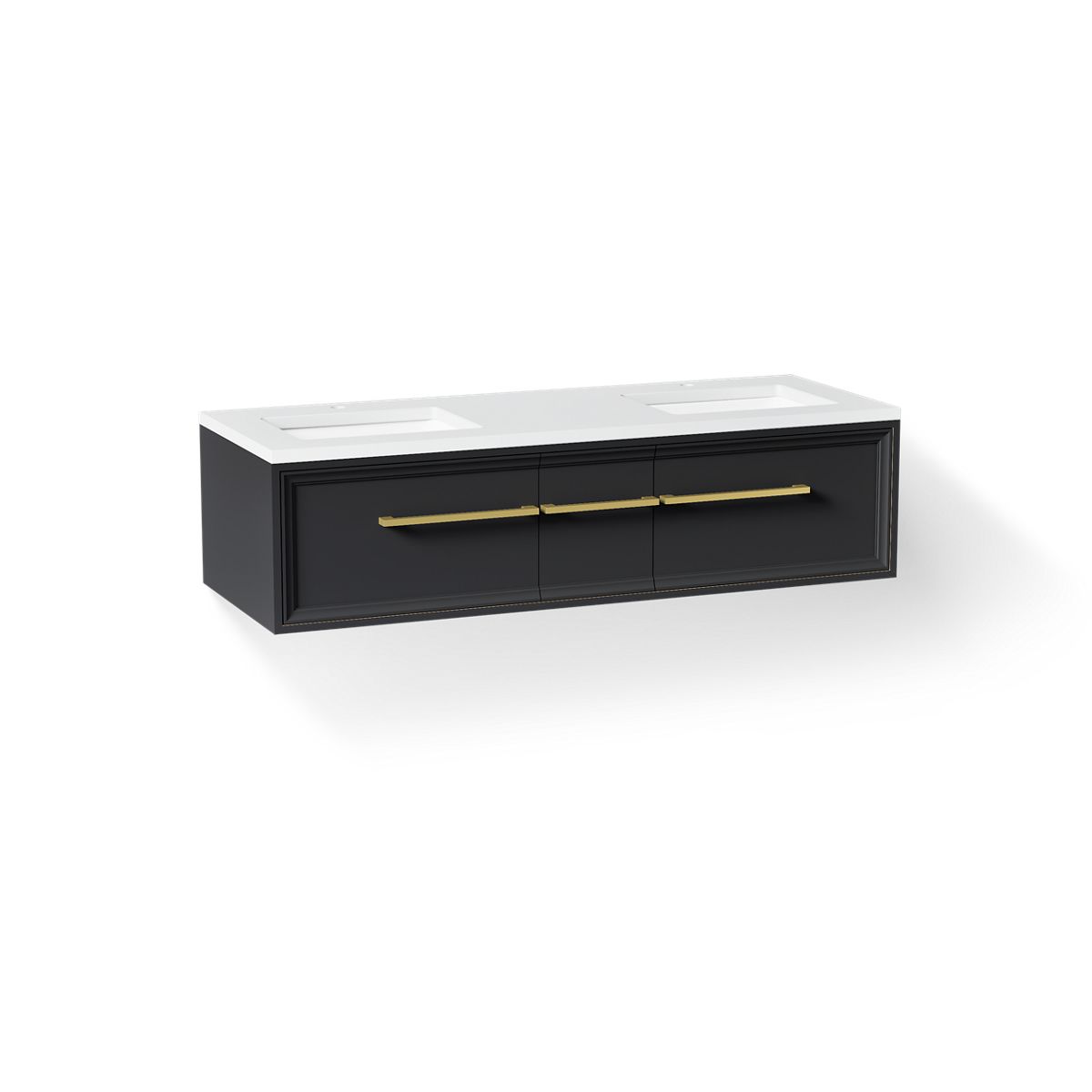KOHLER K-CM33567-BD23 Lodern 60" Wall-hung Bathroom Vanity Cabinet with Sinks and Quartz Top, Slate Grey - 3/4 view of produc