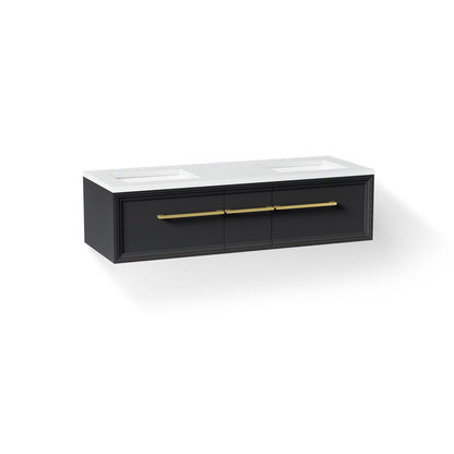 KOHLER K-CM33567-BD23 Lodern 60" Wall-hung Bathroom Vanity Cabinet with Sinks and Quartz Top, Slate Grey - 3/4 view of produc