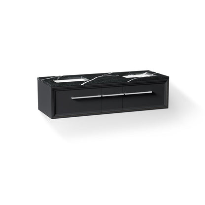 KOHLER K-CM33567-BD23 Lodern 60" Wall-hung Bathroom Vanity Cabinet with Sinks and Quartz Top, Slate Grey - 3/4 view of produc