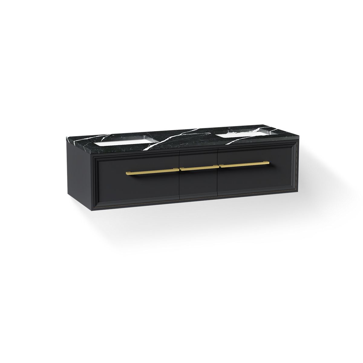 KOHLER K-CM33567-BD23 Lodern 60" Wall-hung Bathroom Vanity Cabinet with Sinks and Quartz Top, Slate Grey - 3/4 view of produc