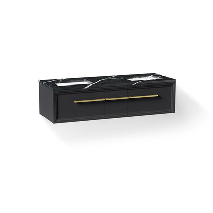 KOHLER K-CM33567-BD23 Lodern 60" Wall-hung Bathroom Vanity Cabinet with Sinks and Quartz Top, Slate Grey - 3/4 view of produc