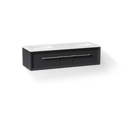 KOHLER K-CM33567-BD23 Lodern 60" Wall-hung Bathroom Vanity Cabinet with Sinks and Quartz Top, Slate Grey - 3/4 view of produc