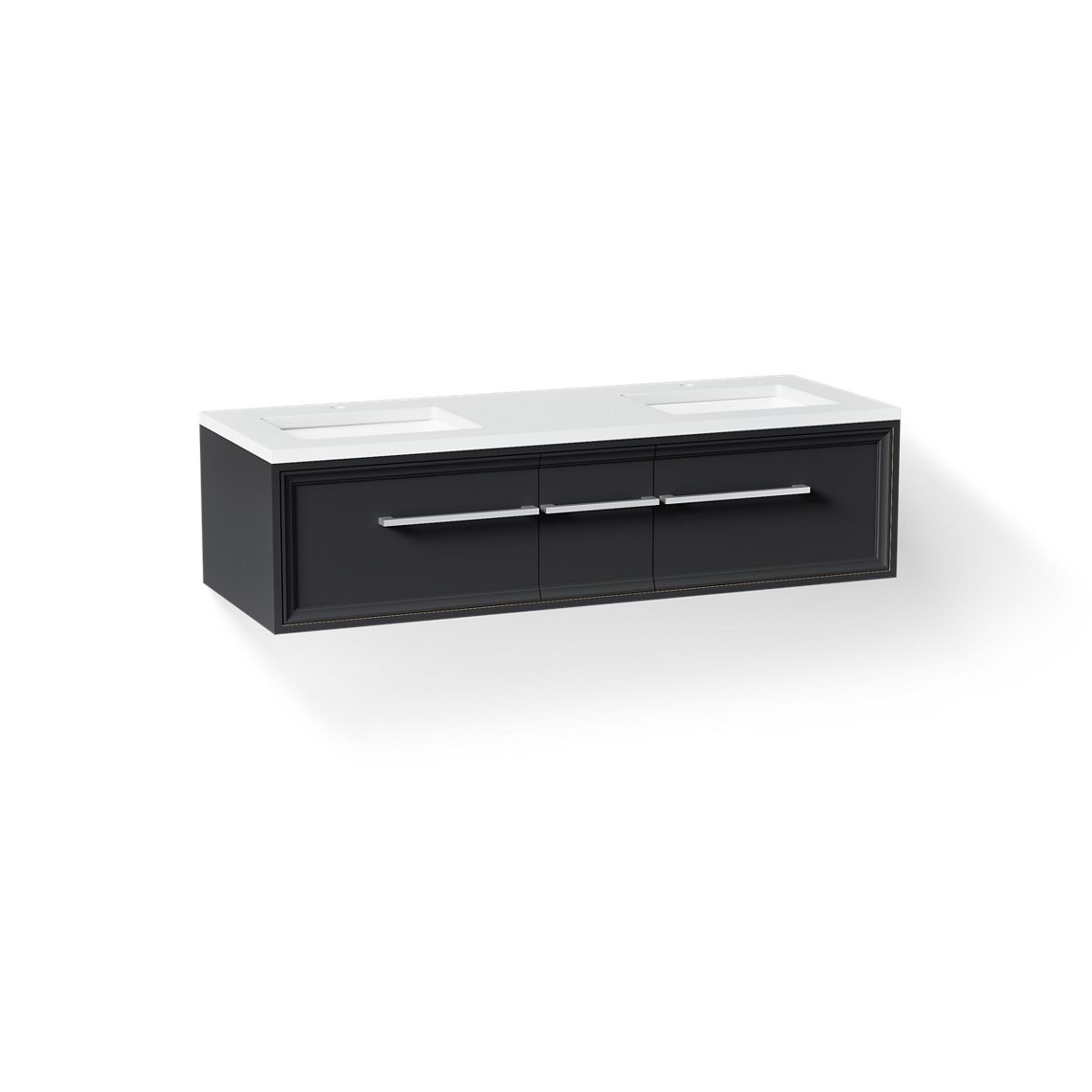KOHLER K-CM33567-BD23 Lodern 60" Wall-hung Bathroom Vanity Cabinet with Sinks and Quartz Top, Slate Grey - 3/4 view of produc