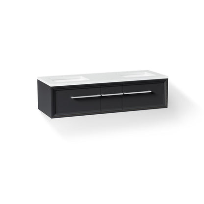 KOHLER K-CM33567-BD23 Lodern 60" Wall-hung Bathroom Vanity Cabinet with Sinks and Quartz Top, Slate Grey - 3/4 view of produc